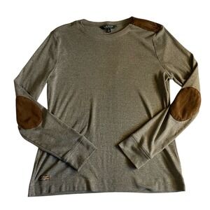 Lauren Ralph Lauren Womens XL Long Sleeve Top Elbow Patches Heathered Olive